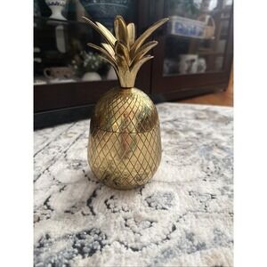 Vintage Brass Gold Pineapple Container Trinket Jar Mid Century MCM 9.5"